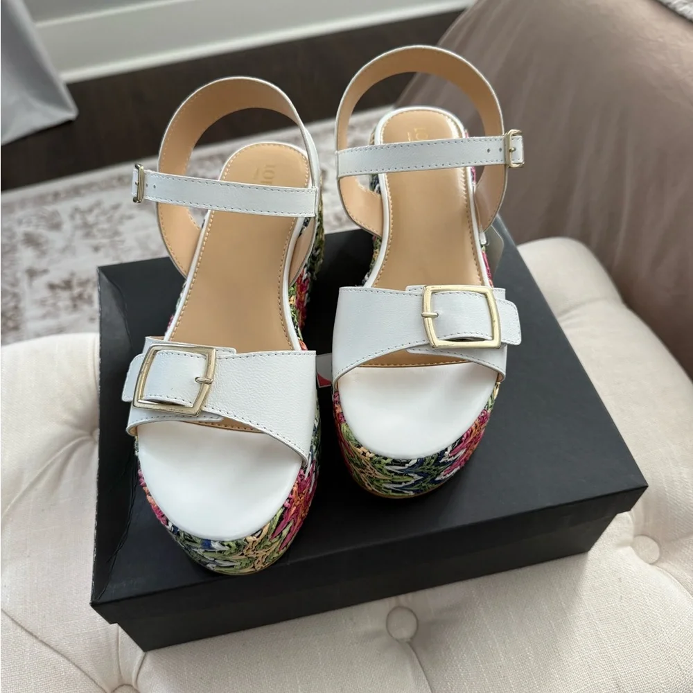 NEW Lottini Multicolor Leather Platform Sandals Size 9.5‎